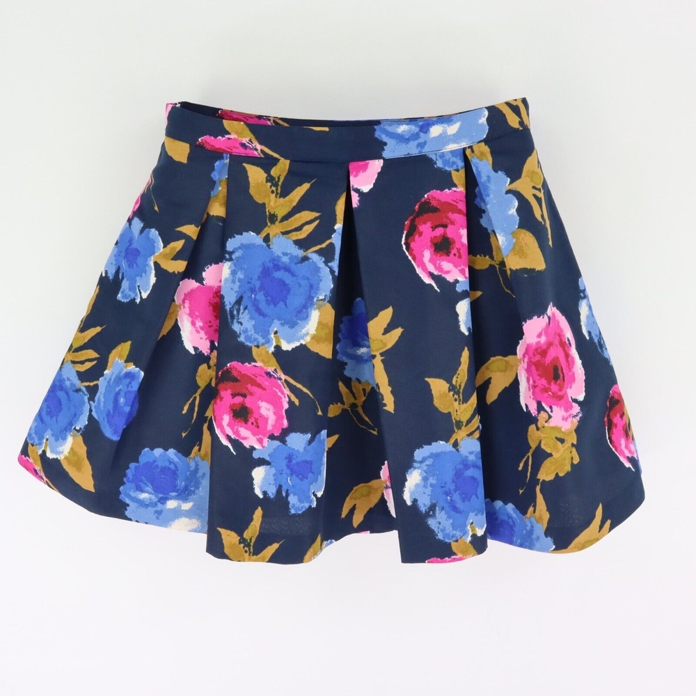 Forever 21 Short Skirt Lined Pleated Womens Size‎ 27 Navy Multicolor Floral Poly